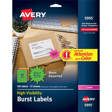 Avery High-visibility Id Labels, Laser Printers, 2.25" Dia. Assorted, 12/sheet, 15 Sheets/pack ...