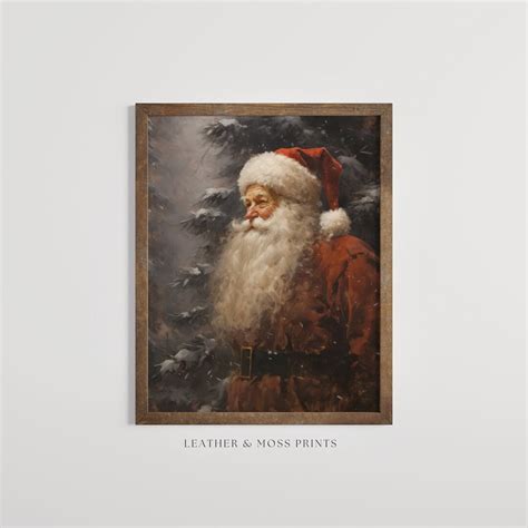 Vintage Santa Claus Portrait Painting Antique Christmas Print Digital ...