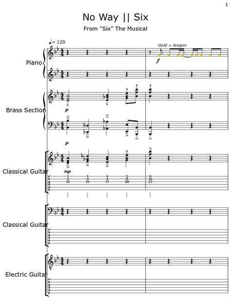 No Way || Six - Sheet music for Piano, Brass Section, Classical Guitar ...