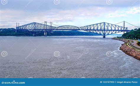 Quebec Bridge Over the St. Lawrence River Stock Image - Image of large ...