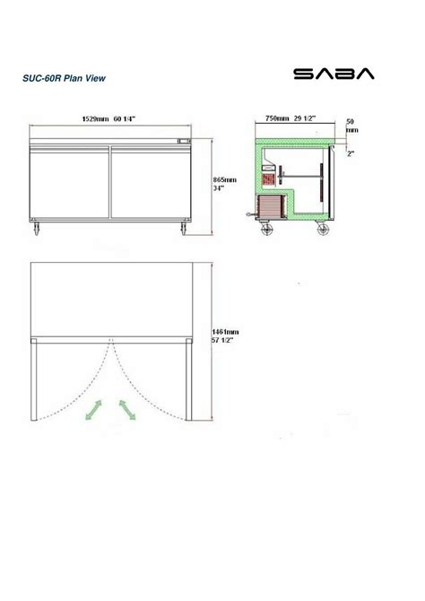 SABA 60" Commercial Undercounter Refrigerator, Stainless Steel Food Storage