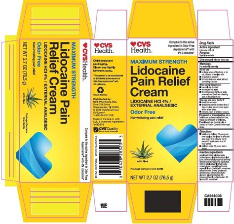 CVS Health Lidocaine Pain Relief (cream) CVS Pharmacy