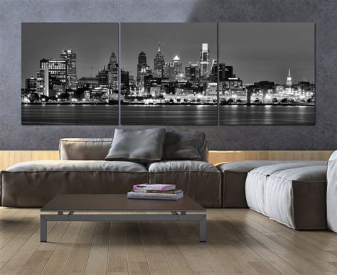 Philadelphia Skyline on Canvas B&W Large Wall Art