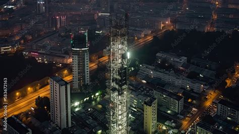 5G cell tower in the city between buildings, generative ai Stock Illustration | Adobe Stock