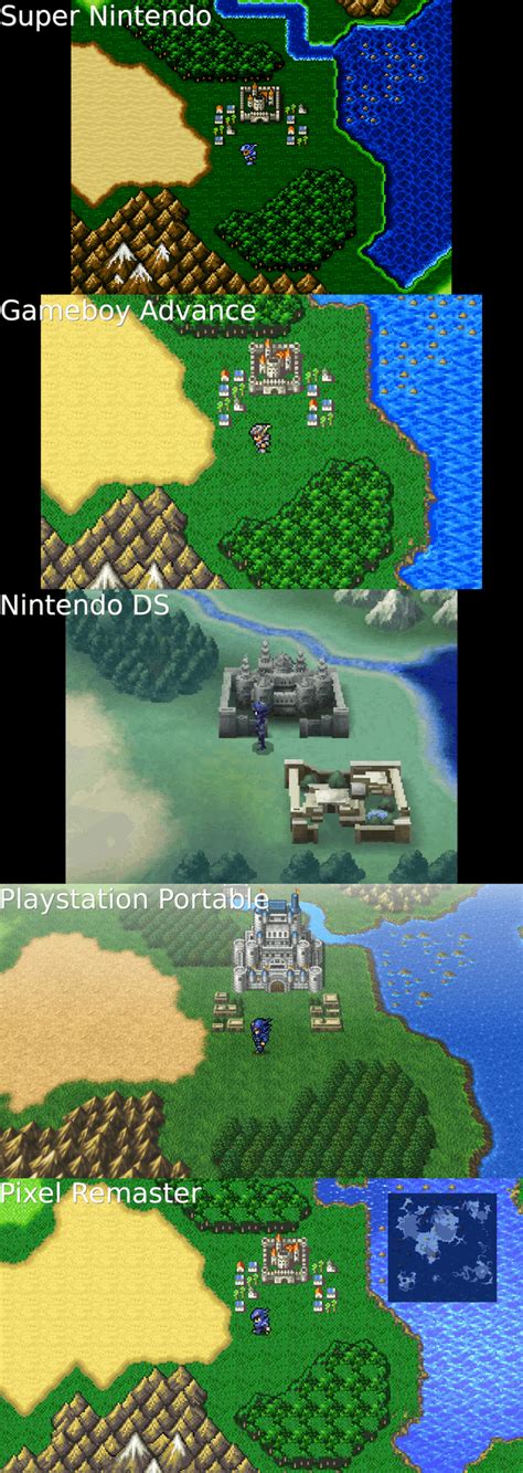 FF4 SNES > Pixel Remaster world map comparison : FinalFantasy