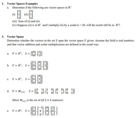 Solved 1. Vector Spaces Examples Determine if the following | Chegg.com