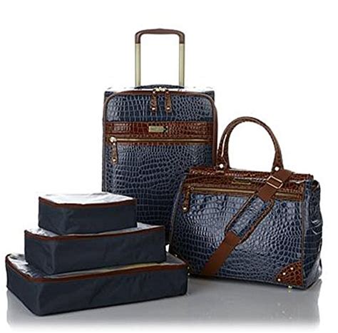 Samantha Brown Classic Navy/Camel 5 piece Luggage Set, 21" Spinner, Dowel Bag & Packing Cubes ...