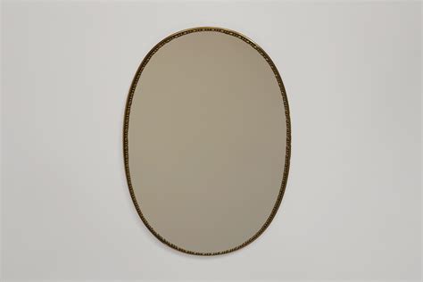 1950s Mid-Century Modern Italian Oval Brass Wall Mirror For Sale at 1stDibs