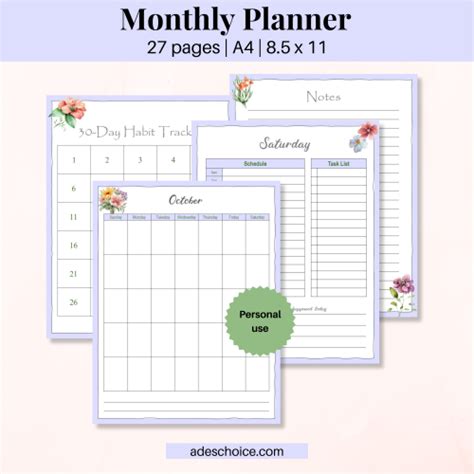 Watercolor Floral Monthly Planner - GTG Apr 23 - Ade's Choice