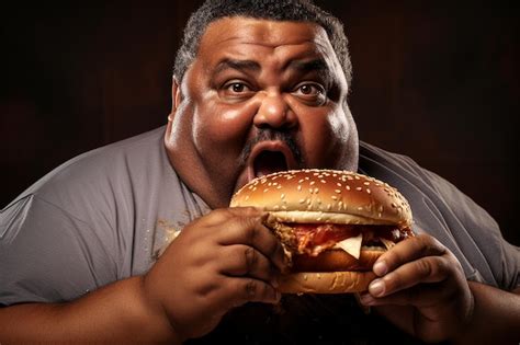 Premium Photo | Obesity and overeating fat man eating burger