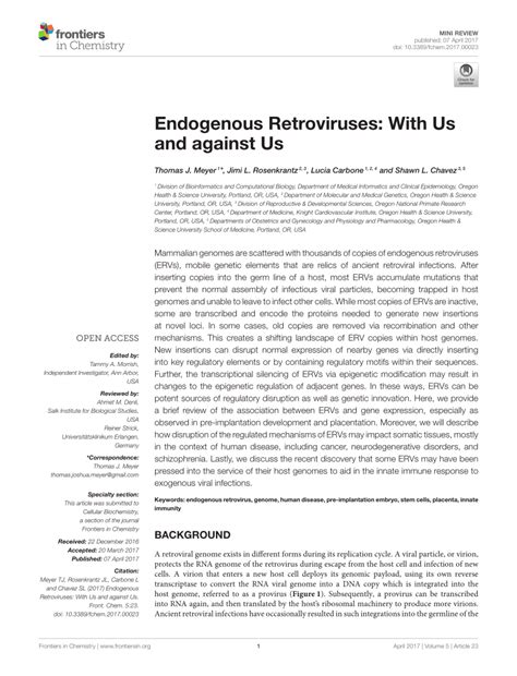 (PDF) Endogenous Retroviruses: With Us and against Us