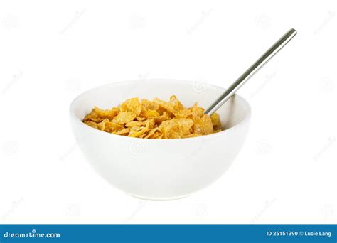 Bowl Of Cereal With Spoon On White Stock Photo - Image: 25151390