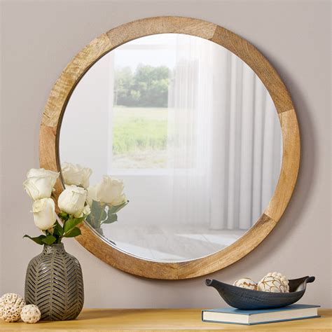 Heather Modern Round Mirror with Mango Wood Frame – GDF Studio