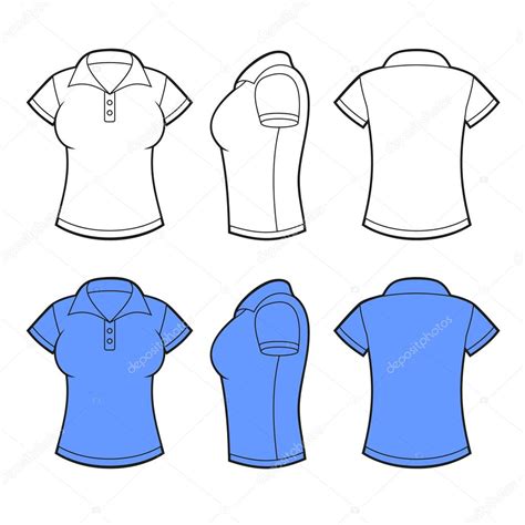 Women Polo Shirt Template. Front, back and side view. Vector — Stock ...