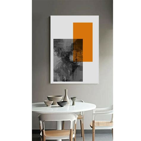 Abstract Grey Orange Framed Modern Canvas Wall Art Print Living Room P ...