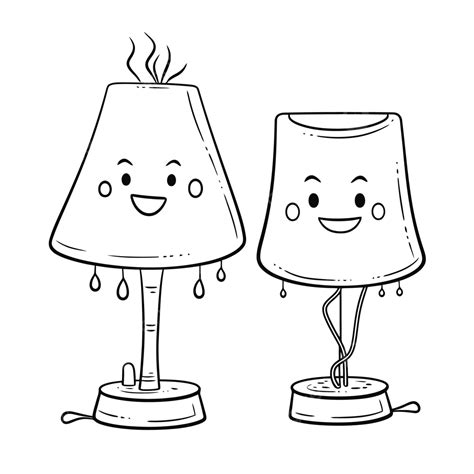 Two Cute Doodle Lamps With Two Bulbs Outline Sketch Drawing Vector ...