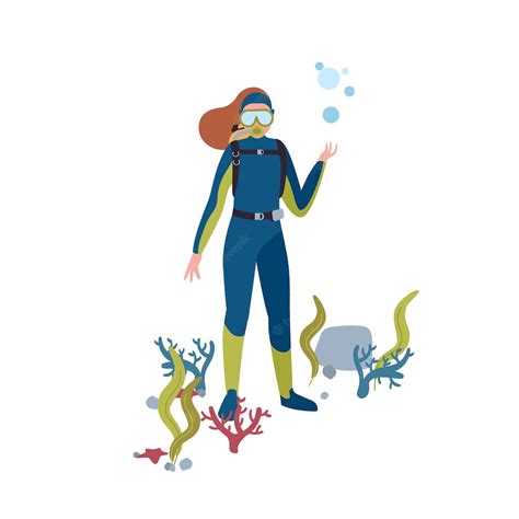 Premium Vector | Scuba diving flat illustration. Female diver at ocean ...