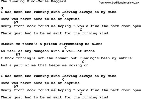 Country Music:The Running Kind-Merle Haggard Lyrics and Chords