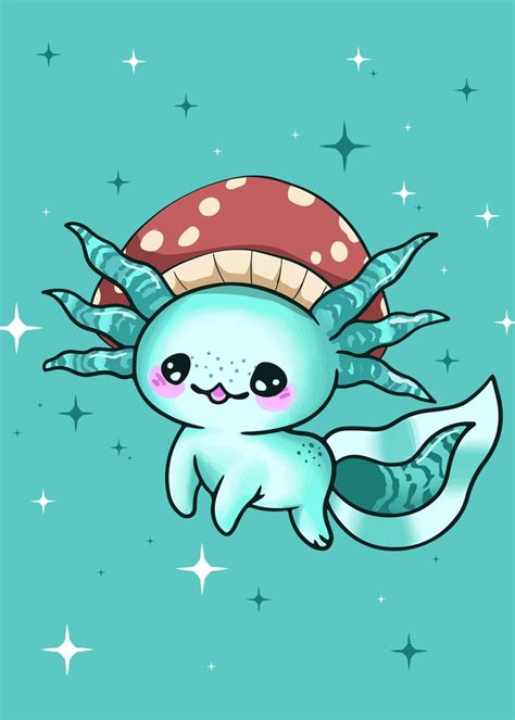 'Cute Kawaii Axolotl' Poster, picture, metal print, paint by ...