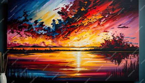 Premium AI Image | A painting of a sunset with a cloudy sky.