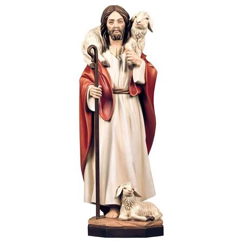 Jesus Christ the Good Shepherd cm 100 (39,4 inch) wooden Statue painted ...