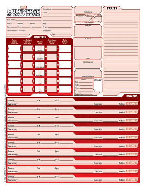 Marvel Multiverse Rpg Character Sheet