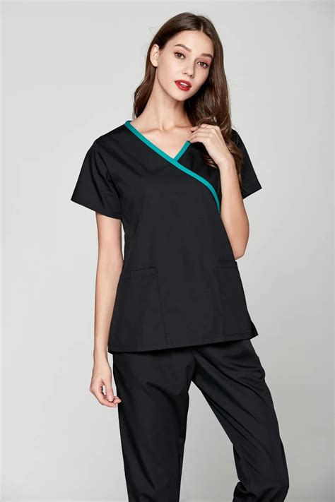 2018 Autumn Women's Medical Black Scrubs Ladies' Short Sleeve Scrub Uniforms Set Dental Clinic ...