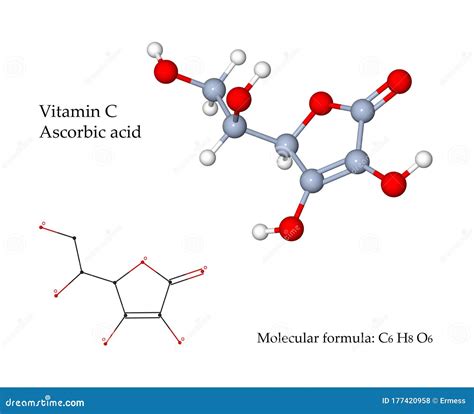 Vitamin C, Ascorbic Acid Skeletal Formula And Molecular Structure ...