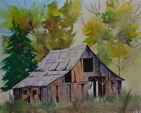 Watercolor Old Barns