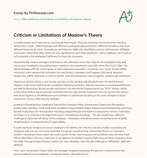 Criticism or Limitations of Maslow's Theory - PHDessay.com