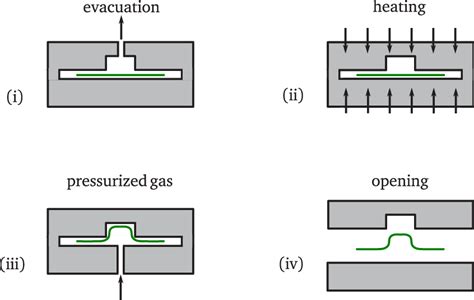 1.: Process steps of thermoforming: (i) A polymer film is clamped... | Download Scientific Diagram