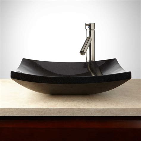 Absolute Black Curved Rectangular Granite Vessel Sink | Natural Stone Creations