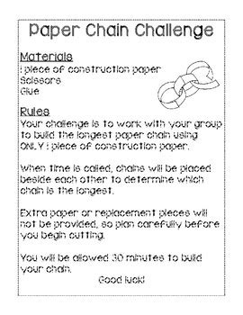 Paper Chain Challenge Directions by Elementary Basics | TpT