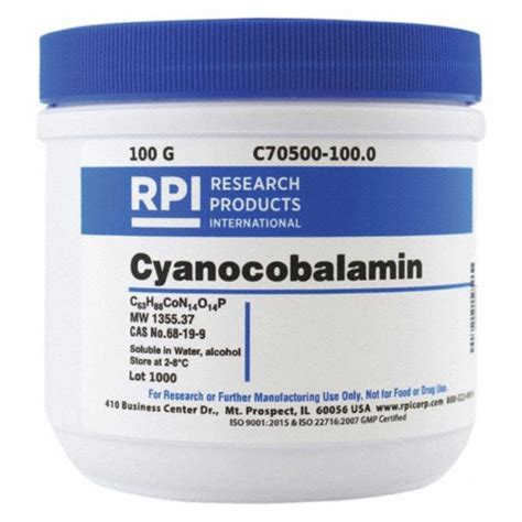 RPI Cyanocobalamin, Powder, 100 g, 1 EA - 31FX68|C70500-100.0 - Grainger