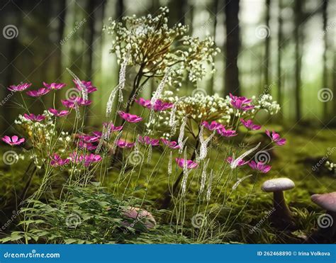 Wild Flowers on Field in Forest Nature Landscape Stock Photo - Image of ...