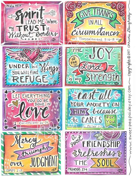 Printable Scripture Cards-watercolor 1-hand Drawn Inspirational Cards bible Verse Encouragement ...