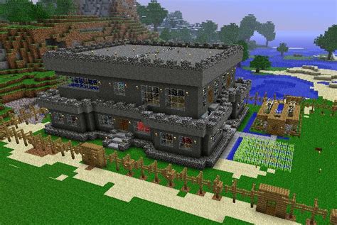 Modern-ish cobble house | House layouts, House design, Minecraft houses