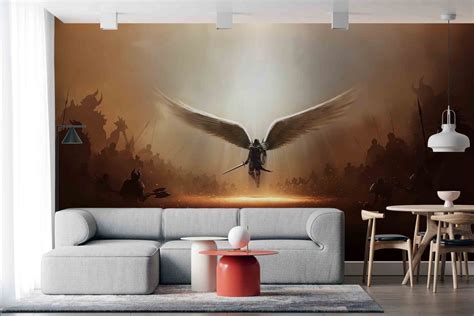 Archangel Wall Decals, Michael Angel Wall Painting, Warrior Angel Paper Art, Modern Wall Print ...