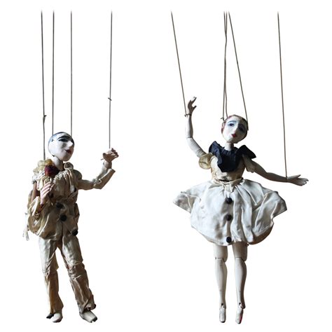 20th Century Folk Art John Carr's Jacquard Puppets Marionette Pierrot and Pierette For Sale at ...