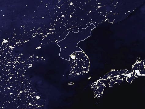 Satellite map of North Korea at night | North Korea | Asia | Mapsland | Maps of the World