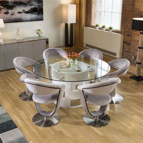 Round Glass Dining Table With 6 Chairs - Glass Dining Table And 6 ...