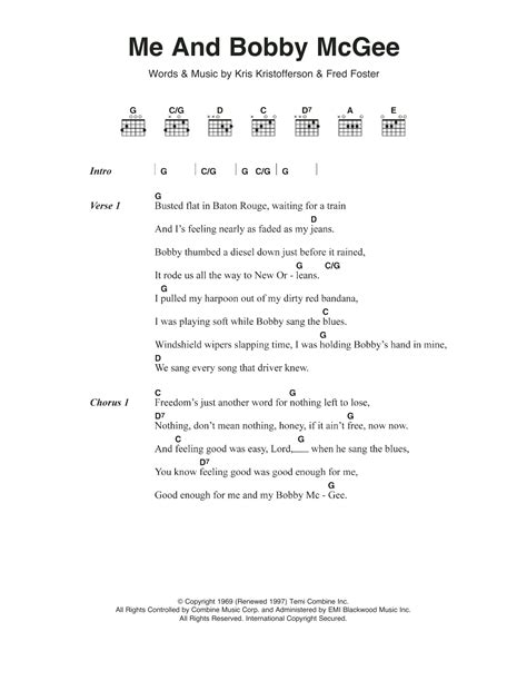 Me And Bobby McGee by Janis Joplin - Guitar Chords/Lyrics - Guitar ...