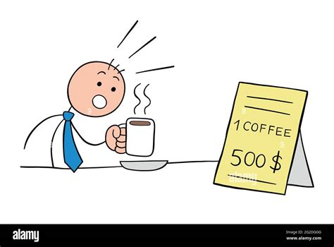 Stickman businessman character drinks coffee and is shocked to see the ...