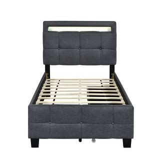 Twin Size Upholstered Platform Bed with LED Frame and 2 Drawers - Bed ...