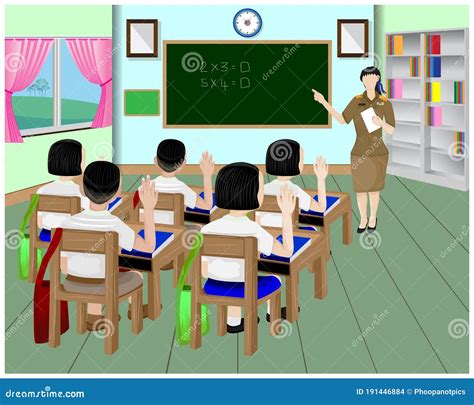 Teacher and Students in Class Room Vector Design Stock Vector ...