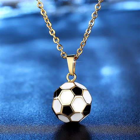 Sporty necklace football Pendant With Chain Stainless Steel Soccer Necklace Gold Color Men/Women ...