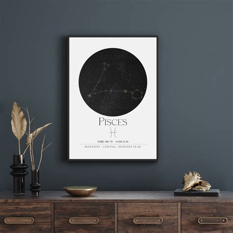 Pisces Constellation Art Print, Star Sign Print, Zodiac Wall Art ...