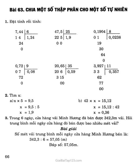 Giải vở bài tập Toán lớp 5 tập 1 Bài 63: Chia một số thập phân cho một ...