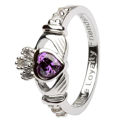 Claddagh February Birthstone Ring | - ShanOre Irish Jewlery