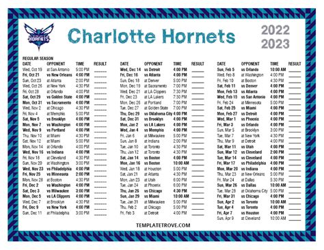 Printable 2022-2023 Charlotte Hornets Schedule